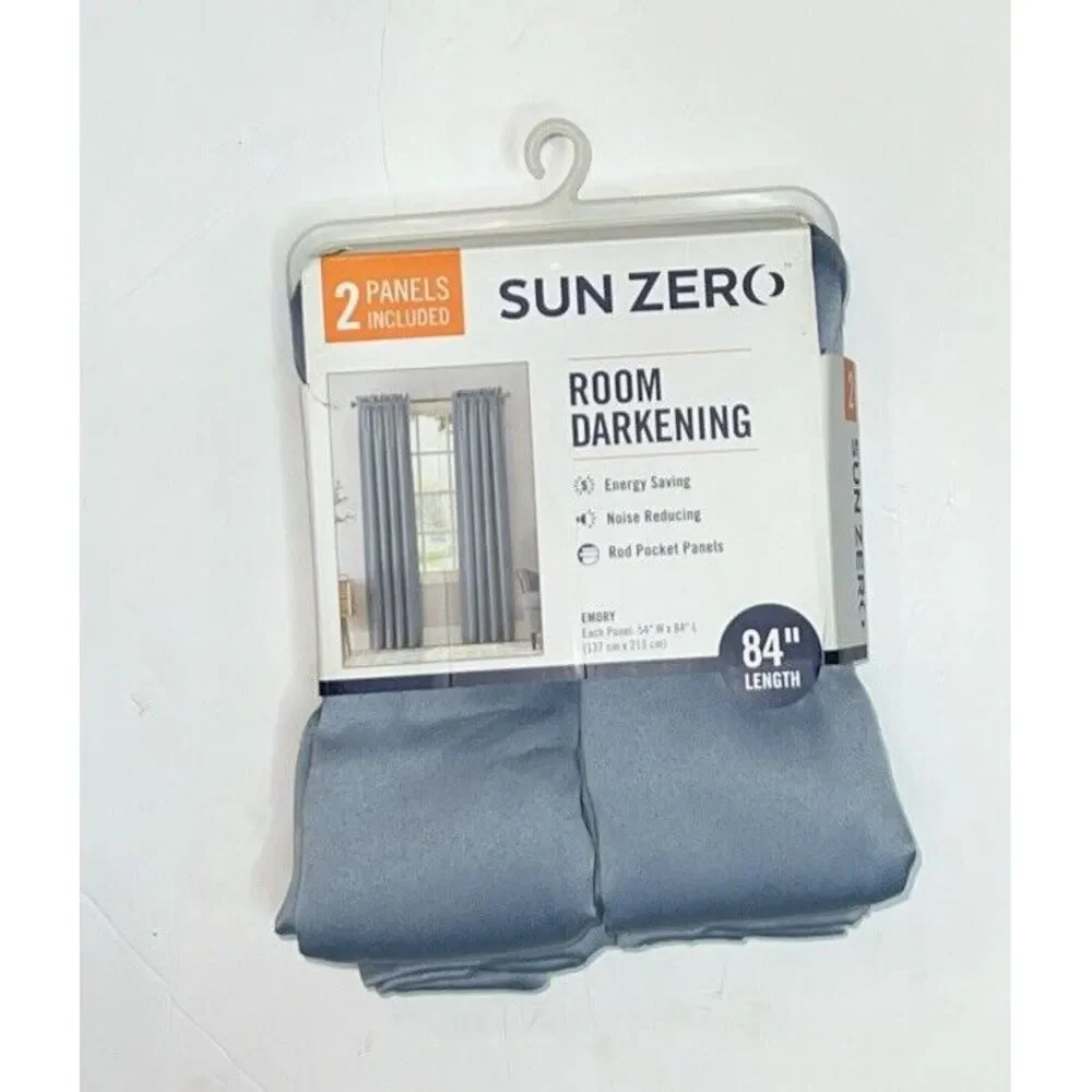 Sun Zero Blue Emory‎ Room-Darkening Rod-Pocket Curtain Panel Pair, 54